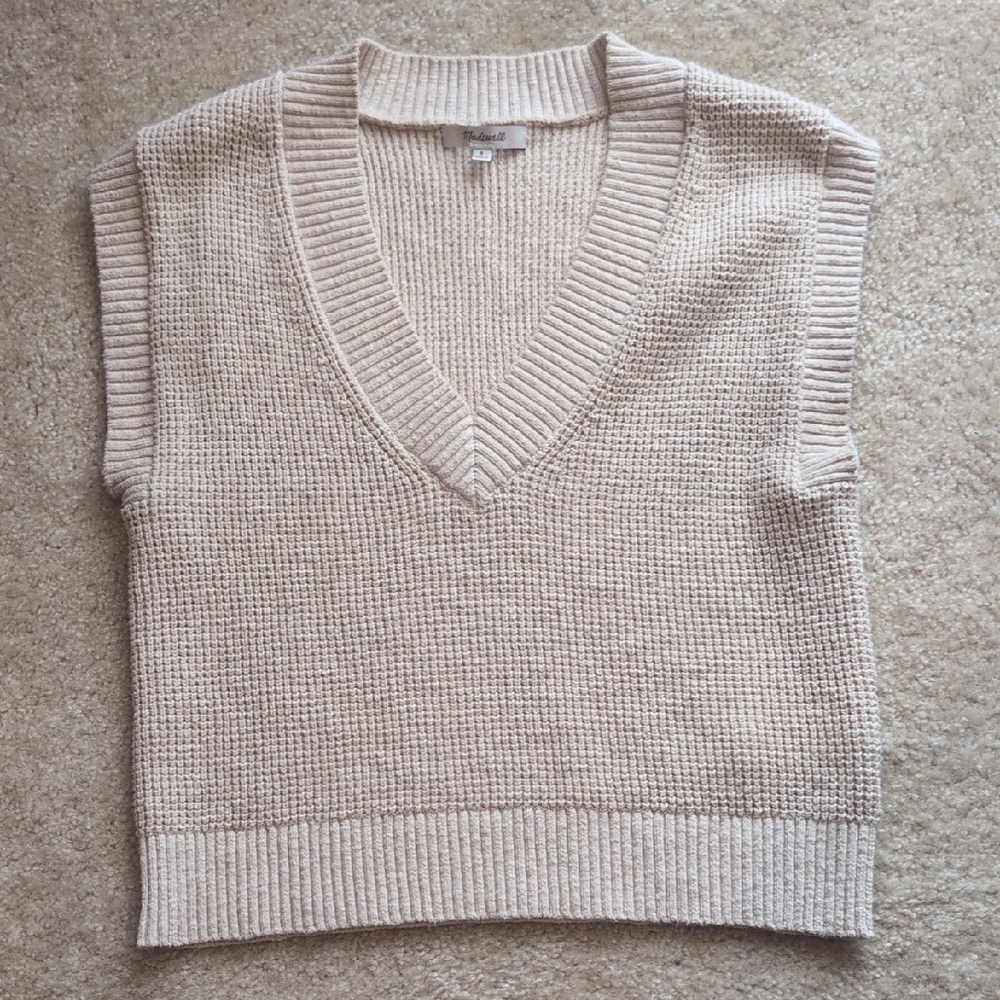 Madewell 100% Cotton Waffle Knit V-Neck Sweater Vest - Cream - S